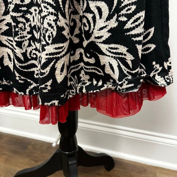 Vintage Lulu H Paris Fit & Flare Dress L Black Red Lace Detail Minor Flaw - Picture 7 of 13